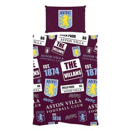 AVFC Double Duvet Football Club Patch Bedding Cover Set, Multicoloured, 200 x 200 cm