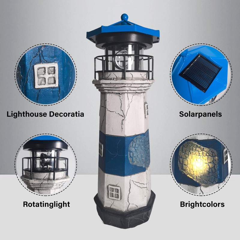 Darkdec Solar Lighthouse Statue Outdoor Decor – Rotating LED Solar