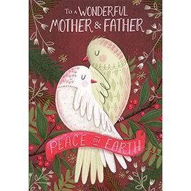 Designer Greetings Peace on Earth: Two Snuggling Birds on Branch Religious Christmas Card for Mother and Father