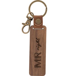 GRUSS & CO Wooden Key Ring with Motif, Natural Wood Pendant with Engraving, with Carabiner, brown, Motif "Mr"