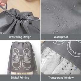 Tuokay, Pack of 15 Large Shoe Storage Bags, 44 cm x 32 cm, Waterproof, Dustproof, Fleece Shoe Bag Set, with Transparent Window, for Daily Use and Travel, gray, Received