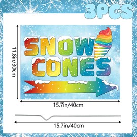 3 Pcs Snow Cones Yard Sign with Metal Stakes, Double Sided Print 12" x 16" Snow Cones Yard Sign with Arrow for Summer Outdoor Advertisement Business Snow Cones Stands Decor