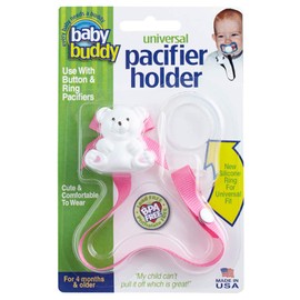 Baby Buddy Universal Pacifier Holder Clip -Snaps to Paci or Attach with Universal-Fit Silicone Ring, Pacifier Clip, for Babies 4 Months and Up/Toddler Boys & Girls, Baby Must Haves, Pink