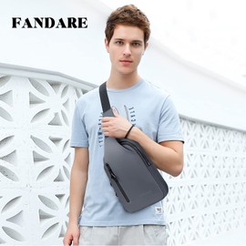 FANDARE Casual Chest Bag Ultralight Sling Bag Business Shoulder Bag with USB Charging Port for Men Shoulder Bag Outdoor Sports Hiking Cycling Travel Waterproof Polyester, gray, casual