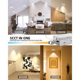 Adetu 4 inch 5CCT Gimbal Led Recessed Lights, 360°+90° Adjustable Directional Recessed Lighting, 2700K/3000K/3500K/4000K/5000K Dimmable Retrofit Eyeball Can Lights with Jbox, ETL(White, 6 Pack)