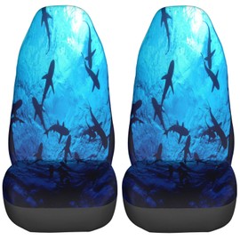 FeHuew Underwater Diving Sea Shark 2 Pcs Car Seat Covers Set Vehicle Front Seat Protector Auto Interior Accessories Protetors Car Mat Covers Universal fit Most Car SUV Van Truck