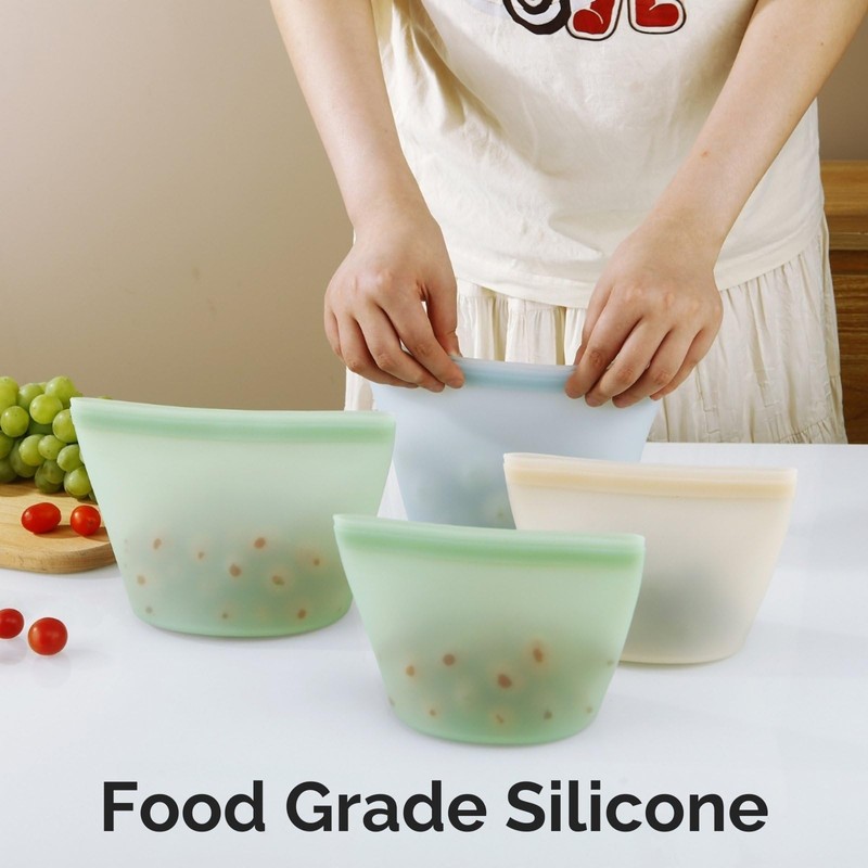 6 Pack Reusable Silicone Food Storage Bags, Emptycolor Reusable Ziplock