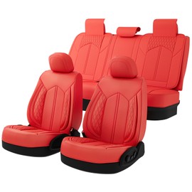 FREESOO Car Seat Covers Full Set, Breathable Faux Leather Seat Covers for Cars, Automotive Universal Seat Cover Protector Fit for Most Sedan SUV Pick-up Truck(Red)