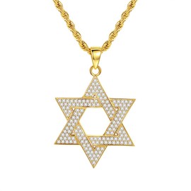 Liitata Star of David Necklace Hexegram Pendant Necklace Rock Star Rapper Punk Gold Chain Fancy Dress Gold Plated Chain for Women Men Masquerade Party Carnival Concert