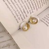 HUGETOMATO Trendy White Pearl Stud Earrings 14K Gold Plated U