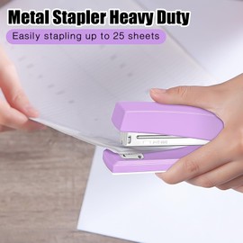 Stapler 25 Sheet Capacity with 1000 Staples and Staple Remover - Staplers for Desk, Non-Slip Office Stapler with Staples for Office, Purple