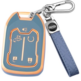 XIYANG TRADE for GMC Key Fob Cover with Keychain, Key Shell Key Case Compatible with GMC Acadia Sierra Terrain and Chevy Silverado 1500 2500HD 3500HD 5-Button(Blue)