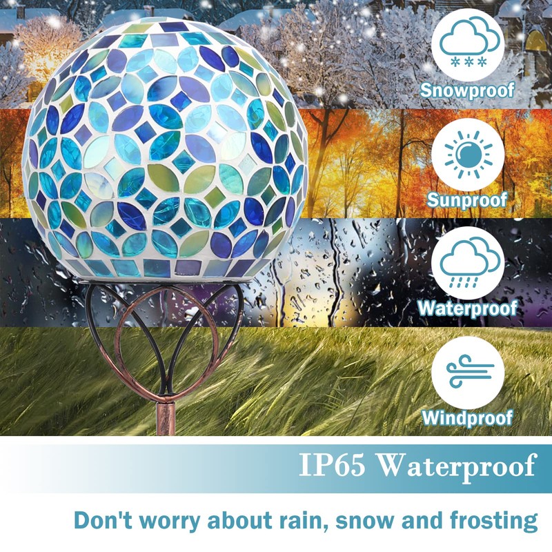 Solar Lights Outdoor Decorative, Solar Gazing Ball Mosaic Garden Stakes