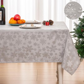 Mebakuk Christmas Jacquard Tablecloth Waterproof Damask Floral Pattern Table Cloth, Heavy Weight Wipeable Wrinkle Free Table Covers for Dinner or Daily Uses (Silver Gray, 60" x 144" (12-14 Seats))