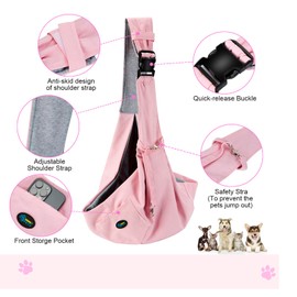 OWNPETS Pink Pet Sling Carrier, Pet Sling Carrier Bag Safe,Fit 10~15lb Cats&Dogs, Comfortable, Adjustable, Perfect for Daily Walk, Outdoor Activity and Weekend Adventure