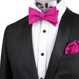Alizeal Mens Classic Self Bow Tie and Hanky Set, Hot Pink