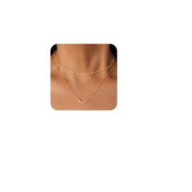 Poxtex Gold Necklace for Women Small Cubic Zirconia Necklace Dainty 14K Gold Layering Necklace Set Tiny Thin Beaded Choker Chain Necklaces for Women Trendy Waterproof Non Tarnish Gold Jewelry Gifts