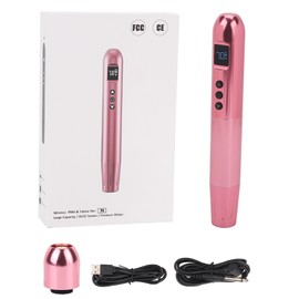 Wireless Tattoo Pen 2 In 1 Rechargeable Battery LED Display Liner Shader Tattoo Machine with RCA Clip Cord Rose Gold