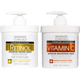 ADVANCED CLINICALS 2 PACK SET - CREMA CORPORAL VITAMINA C ILUMINACION CON ACIDO FERULICO, ACEITE DE COCO Y VITAMINA E + CREMA CORPORAL RETINOL REAFIRMANTE CON VITAMINA E, TE VERDE Y ALOE VERA 454GR/CU