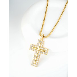 Melhill Cross Necklace Gold Plated Titanium Steel Zirconia Gemstone Hypoallergenic Elegant Christian Religion Faith Unisex