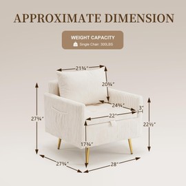 Furnimart Storage Accent Chair with Arm, Mid-Century Corduroy Sofa Chair with Removable Cushion Cover, Reading Chair for Bedroom, Living Room, Apartment, Beige