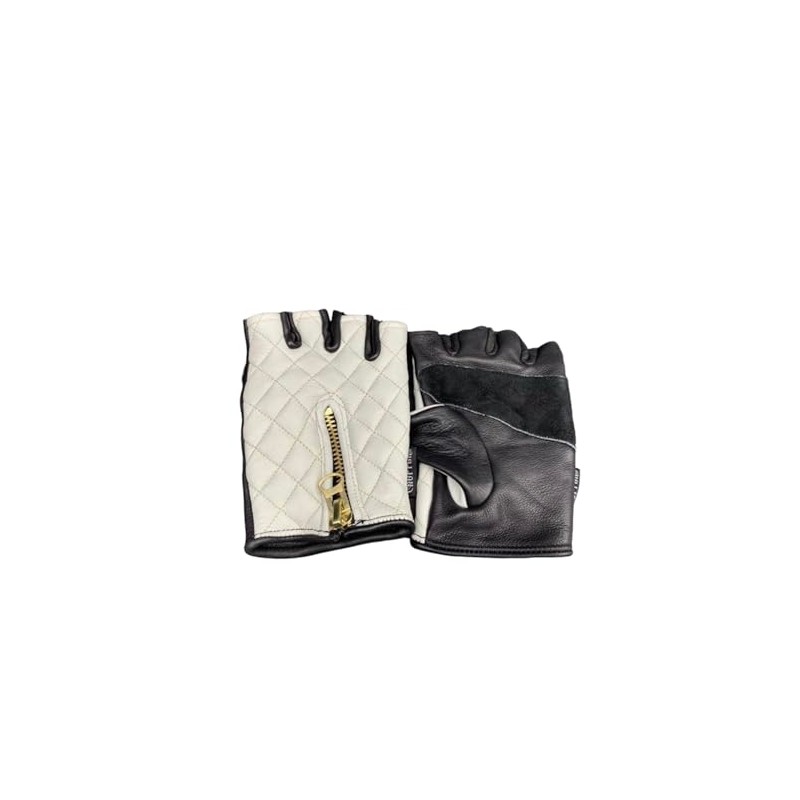 CHOPPERS Half Finger Gloves White & Black Large Cowhide Motorcycle