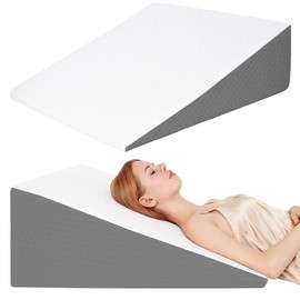 VADSBO Wedge Pillow, Bed Wedge Pillows for Sleeping, Snoring, Back Support, After Surgery, Foam Triangle Pillow, Removable Washable Cover (White Gray, 12in)