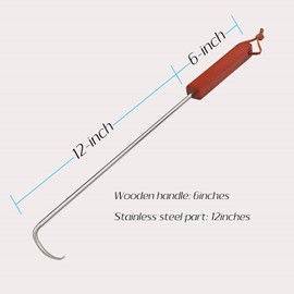 PEPKICN 18 Inches Food Flipper - Stainless Steel BBQ Meat Turner Hook with Wooden Handle (1 Pack Right-Handed)