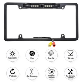 License Plate Backup Camera, Waterproof IP68 Backup View Camera, Car Rear View Camera Night Vision with Infrared LED, 170°All-Round View, Reverse Camera for Cars