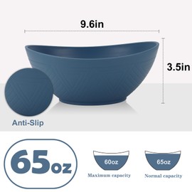 PYRMONT Serving Bowls,Plastic Bowl,65 Oz Salad Bowls,Big Bowl for Soup of 4,Salad,Pasta,Cereal,Stackable for Easy Storage Microwave & Dishwasher Safe (Blue)