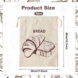Cotton Bread Bags, Set of 3, Bread Bags, Bread Bag with Drawstring, Reusable, for Bread Storage Fresh, Bread Bag for Homemade Bread