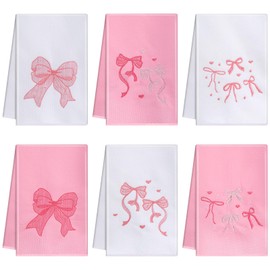 Geyoga 6 Pcs Pink Bow Embroidery Fingertip Towels Coquette Bathroom Hand Dish Towels Cute Kitchen Tea Washcloths for Bathroom Kitchen Summer Home Decor(Pink,Bow Knot)