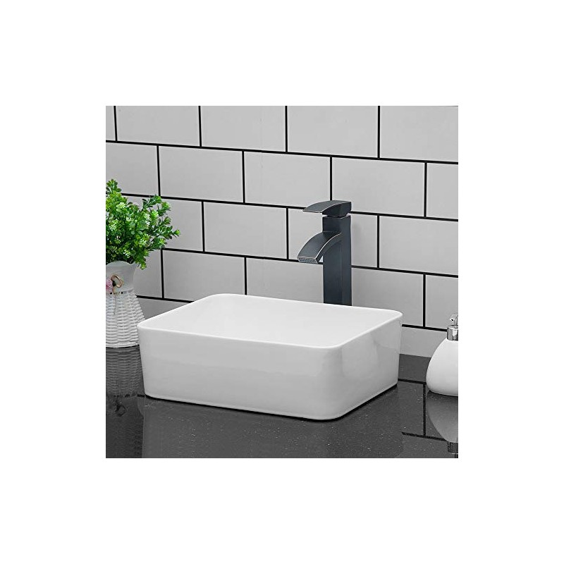 Kichae Vessel Sink Rectangular - 16"x12" Modern White Bathroom Sink
