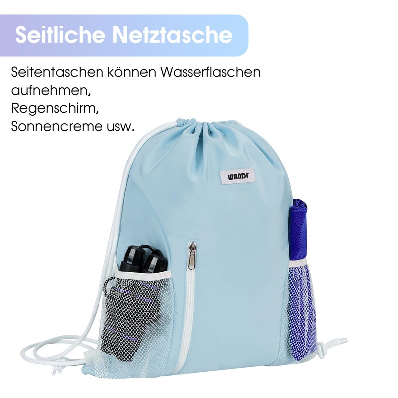 WANDF Drawstring Backpack Sports Gym Sackpack with Mesh Pockets Water