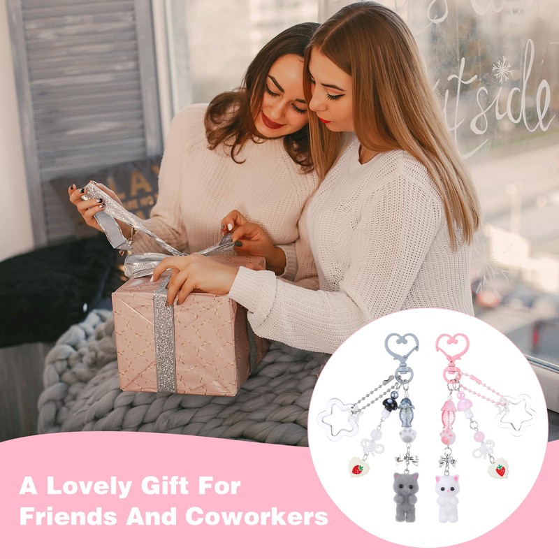 Ouligay Pack of 2 Cute Y2K Cat Key Chains, Fluffy