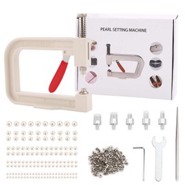Bead Setting Machine, Nailed Beading Machine, DIY Handmade Rivet Fixing Machine with 150 Pieces Faux Pearl Acrylic Beads in 5 Sizes, Rivet Buttons and Tweezers for Clothes, Bags, Skirts