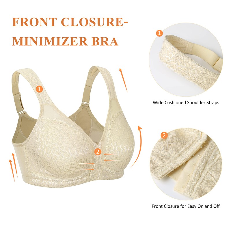 DotVol Women's Full Figure Front Closure Wirefree Jacquard Back Support