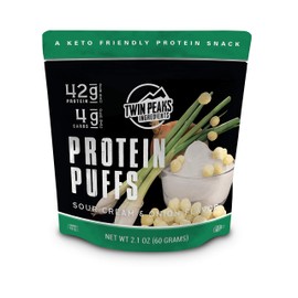 Twin Peaks Low Carb, Keto Friendly Protein Puffs, Sour Cream & Onion 2 Servings, 3 Pack (60g, 42g Protein, 4g Carbs)
