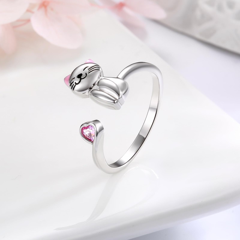 Cute Cat Ring Sterling Silver: 925 Adjustable Cute Kitty Animal