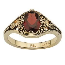 PalmBeach Yellow Gold-plated Antiqued Oval Cut Genuine Red Garnet Vintage Style Ring Sizes 5-10 Size 5
