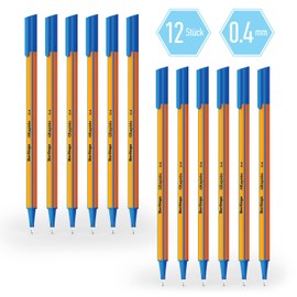 Berlingo Rapido Fineliner Set, 12 Pieces, 0.4 mm, Triangular Shape, Coloured Pens, Metal Tip, Writing, for the Office, Home Office or School and University, Rapido Series (Blue)
