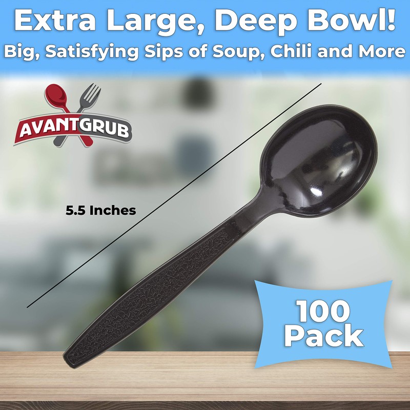 Extra Sturdy, Pro-Grade Plastic Soup Spoons 100 CT. Black, Heavy