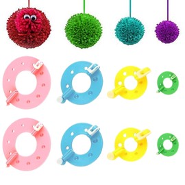 Crrynuo 8 Piece PomPom Maker Set, 4 Sizes Fluff Ball Weaver Needle Wool Knitting Plastic Craft Tool Set DIY Pompoms Craft Doll Making Kits for DIY Needle Crafts Decoration