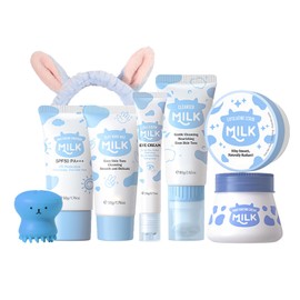 Milk Skin Care for Teenage Girls Gifts - Skin Care Sets & Kits - Gifts For Teenage Girls With Cleanser,Eye Cream,Exfoliating Scrub, Sunscreen Cream,Hand Wax,,Moisturizing Face Cream