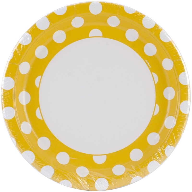Unique Industries, Polka Dot Paper Plates, 8 Pieces - Yellow