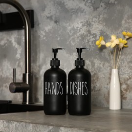 MOMEEMO Soap Dispenser Set 2 Pack, Contains Dish Soap and Hand Soap Dispenser with Black Plastic Pumps, Perfect for Kitchen Decor.16 Oz (Black)