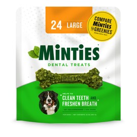 Minties Dental Chews for Dogs, 24 Count, Vet-Recommended Mint-Flavored Dental Treats for Large Dogs Over 50 lbs, Dental Bones Clean Teeth, Fight Bad Breath, and Removes Plaque and Tartar