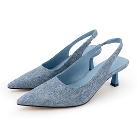 DREAMCIA Women's Pumps Slingback Heels Pointed Toe Sling Back Kitten Heels Women,Metallic Slingback Pumps,Bride Dresses Wedding Shoes Denim Blue 9.5