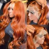 Aoque Jengibre Naranja Cuerpo Onda Encaje Frontal Pelucas Cabello Humano