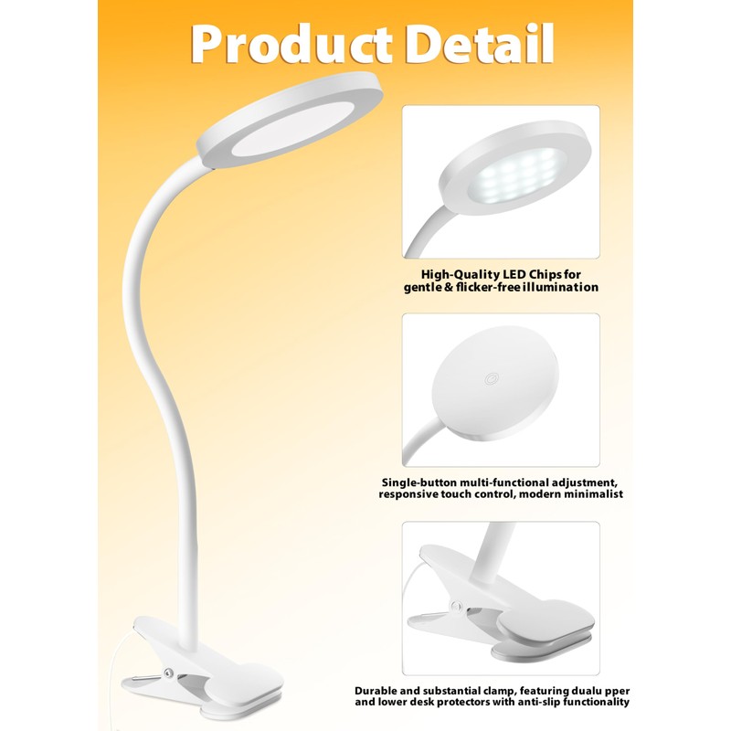 deeloop LED Clip on Light,100% Infinite Dimmable Reading Book Lights
